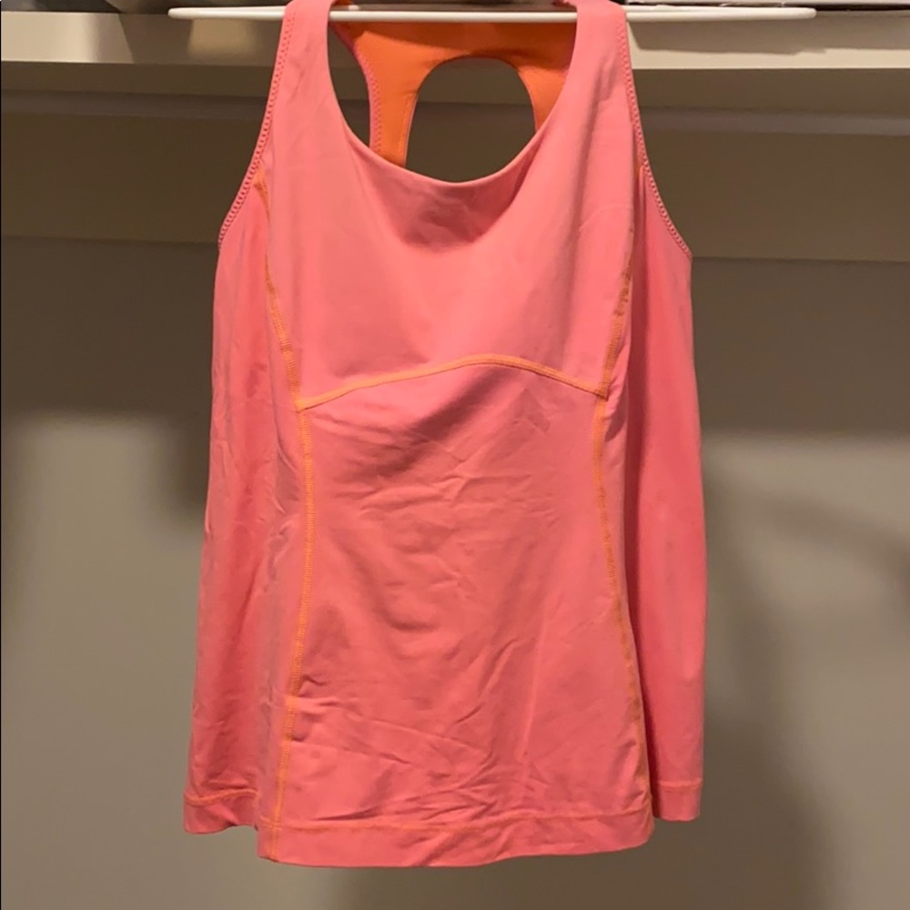 Lululemon peachy pink workout top built new bra 12
